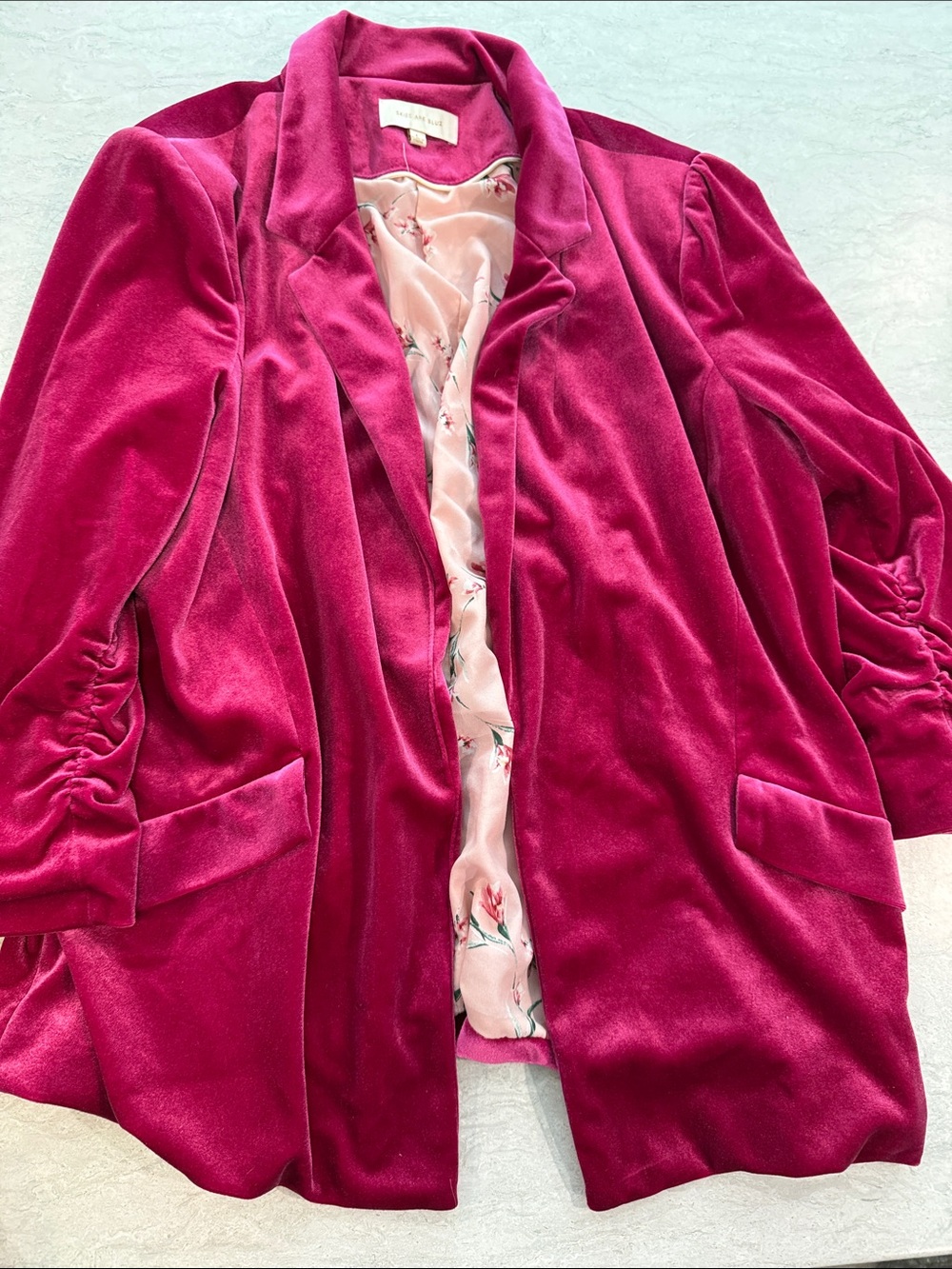 Skies Are Blue Velvet Open-Front Blazer in Deep Fuchsia